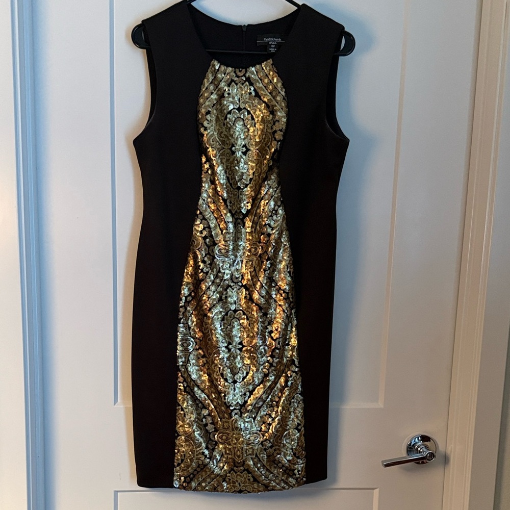 Xscape Black and Gold Sequin Mini Dress